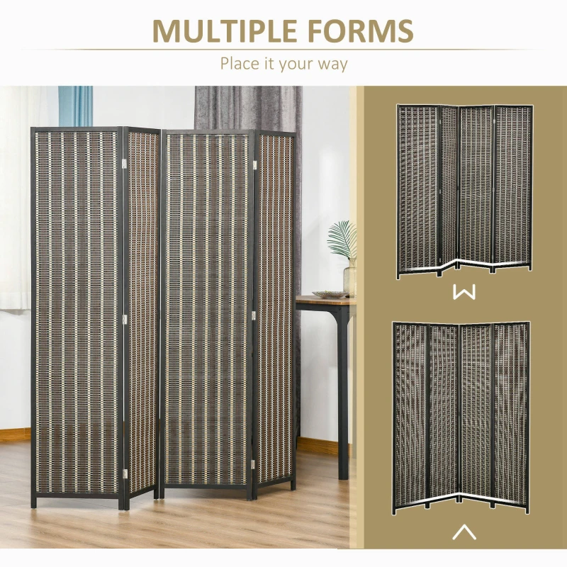HOMCOM 4 Panel Room Divider, 6 Ft Tall Indoor Portable Folding Privacy Screens, Bamboo Hand-Woven Freestanding Partition Wall Divider for Home Office, Brown
