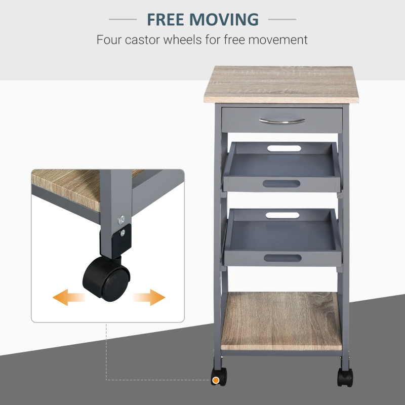 HOMCOM Kitchen Island Rolling Trolley Utility Serving Cart with Drawer  Grey