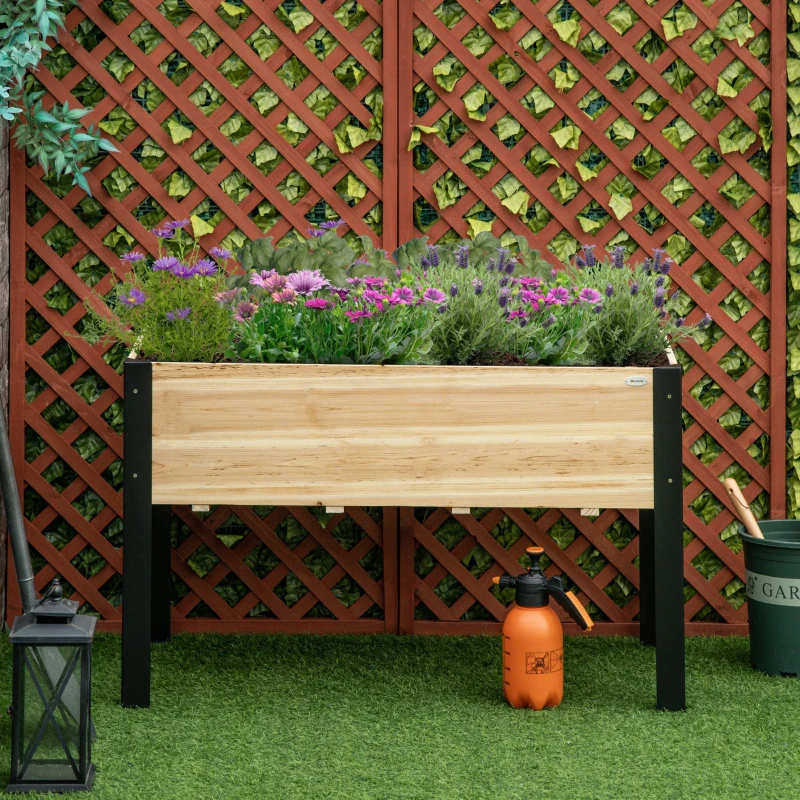 Outsunny Raised Garden Bed, Elevated Planter Box, 47"x24"x29" with Legs, Metal Frame, Wooden Planter Pot for Backyard, Patio to Grow Vegetables, Herbs, and Flowers, Natural