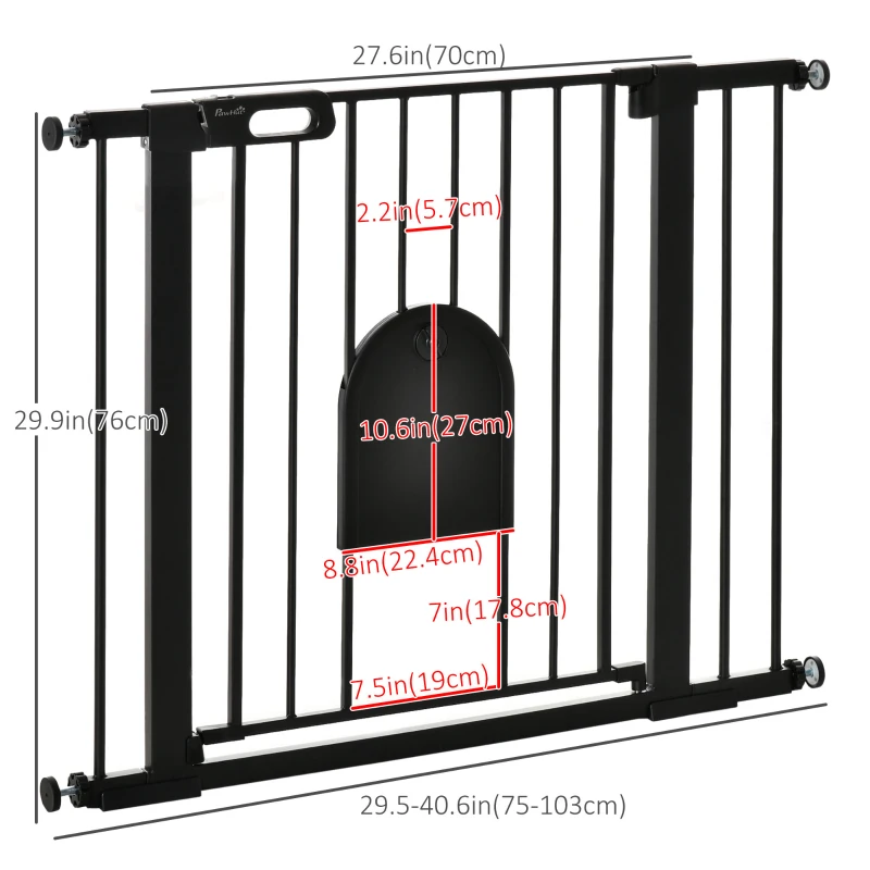 PawHut 30"-41" Extra Wide Pet Gate Barrier with Small Door, 30"H Dog Gate with Safety Gate Barrier, Stair Pressure Fit, Black