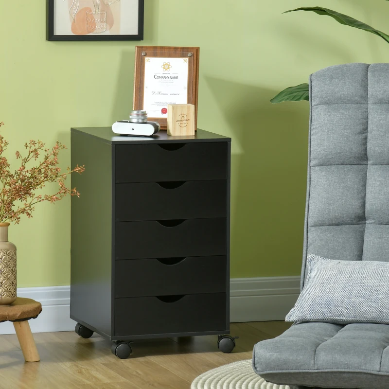 HOMCOM File Cabinet with 5 Drawer Wheels, 15.7" x 15.7" x 26.4", Black