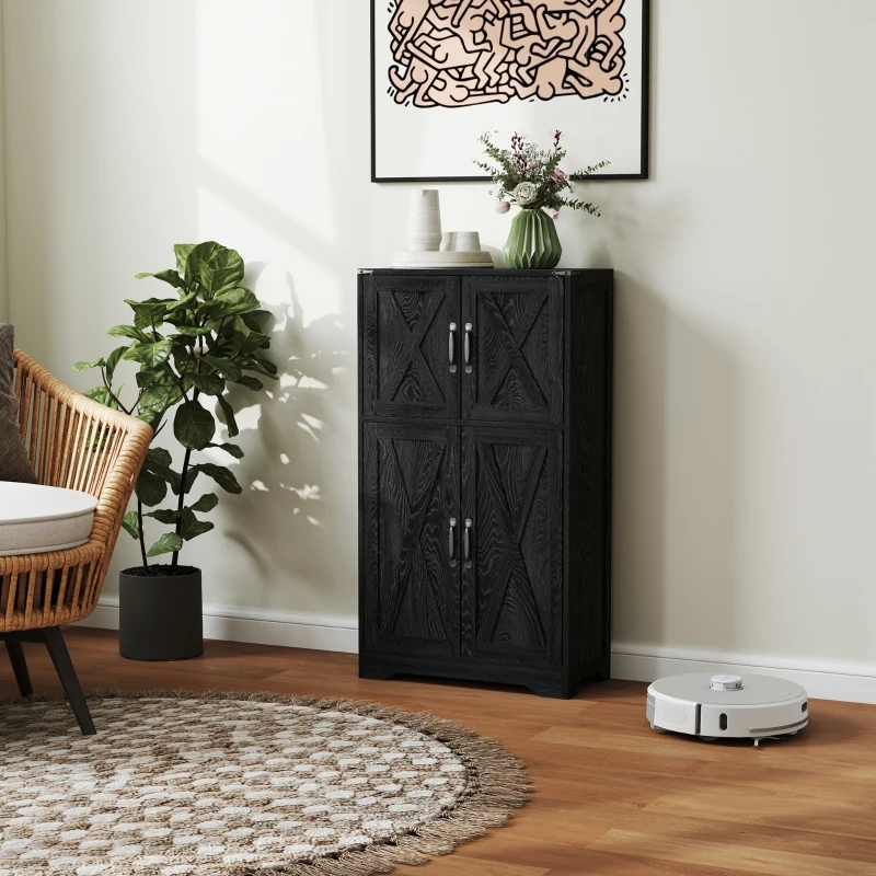 HOMCOM Farmhouse Kitchen Pantry, Freestanding Kitchen Pantry Storage Cabinet with Barn Doors and Adjustable Shelves, Black