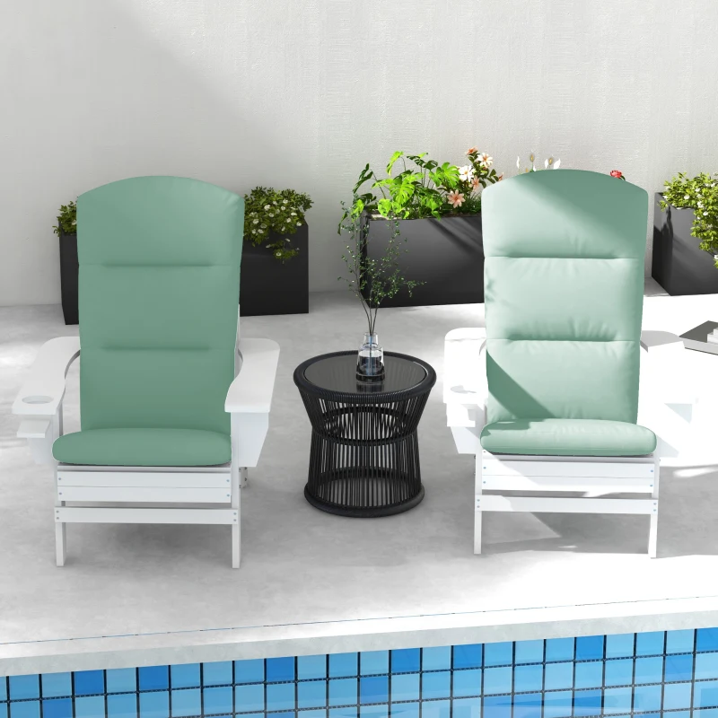 Outsunny Patio Chair Cushions for Adirondack Chair Replacement Cushions with Back and Ties, Set of 2, Green