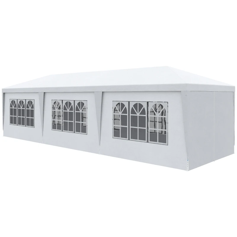 Outsunny 10' x 28' Party Gazebo Tent, Portable Folding Wedding Tent, Garden Canopy Event Shelter, Outdoor Sunshade with 8 Removable Sidewalls, White