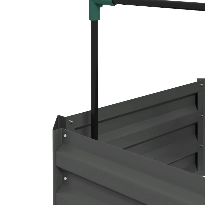 Outsunny Galvanized Planter Box, 24" x 24" x 73.5" Raised Garden Bed with Tomato Cage for Climbing Vines, Dark Gray
