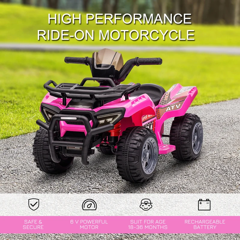 Aosom Kids Four Wheeler  Ride on Car, Motorized Quad, 6V Battery Powered Electric Quad with Songs for 18-36 Months, Pink