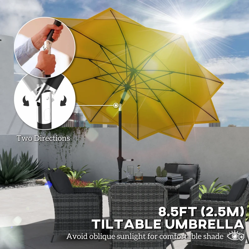 Outsunny 8.5FT Parasol with 10 Ribs, Air Vents, Crank Handle & Tilt for Outdoor, Garden and Pool, Yellow