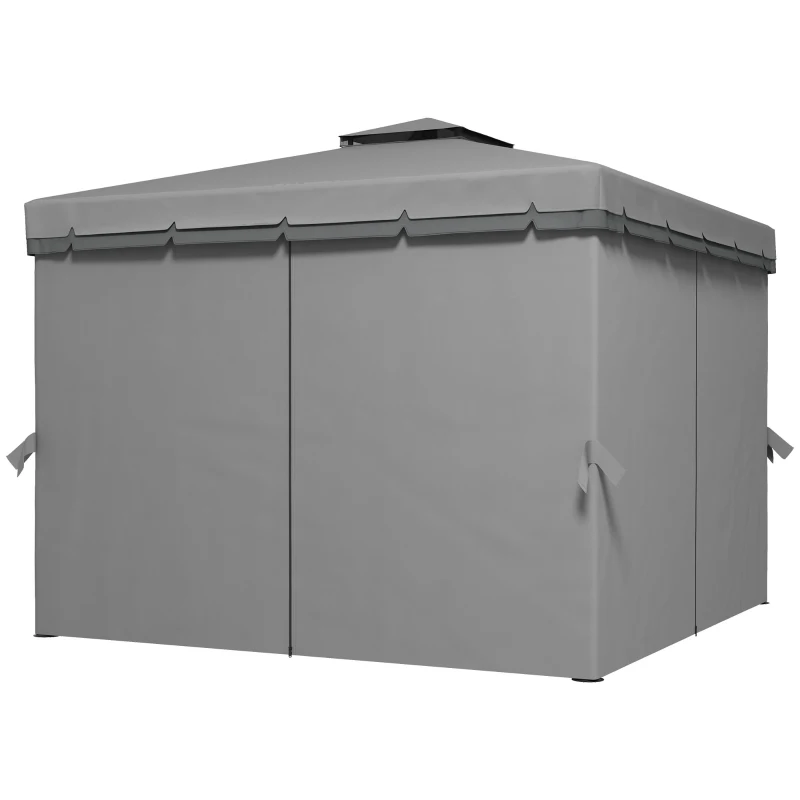 Outsunny 10' x 10' 2-Tier Outdoor Gazebo Canopy Tent with Zippered Mesh Sidewalls, Aluminum Frame for Patio, Backyard Light Grey