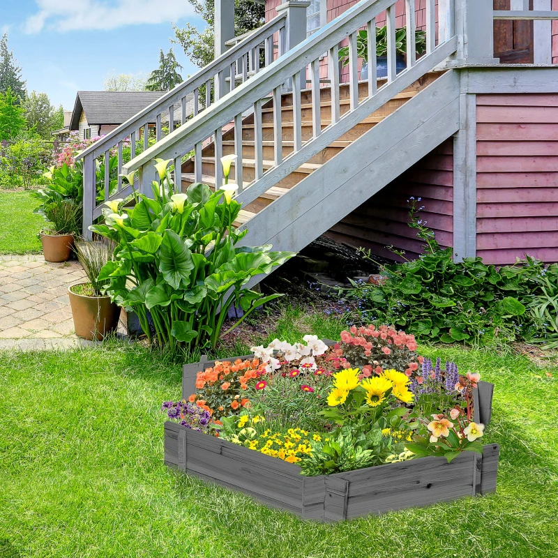 Outsunny 39" x 36" Screwless Hexagon Planter Box, Raised Garden Bed, Herb Garden for Vegetables, Flowers, Grey
