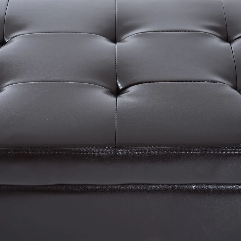 HomCom 44" Tufted Faux Leather Ottoman Storage Bench With Shoe Rack - Dark Brown