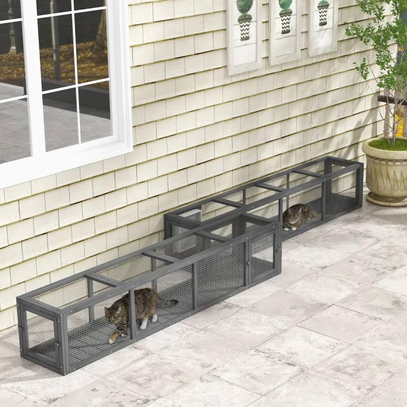 PawHut Wooden Cat Run with Weather Protection, Connecting Inside and Outside, 79"L x 15"W x 15"H, Dark Gray