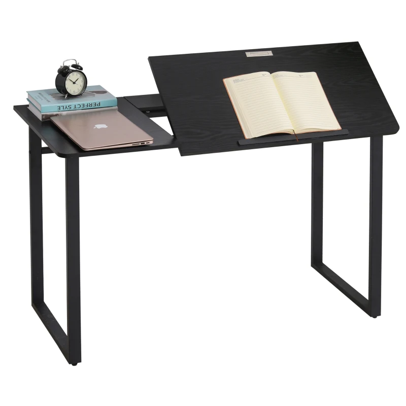 HOMCOM Modern Drafting Drawing Table with Adjustable Tiltable Tabletop, Writing Office Desk Artist Workstation, Black