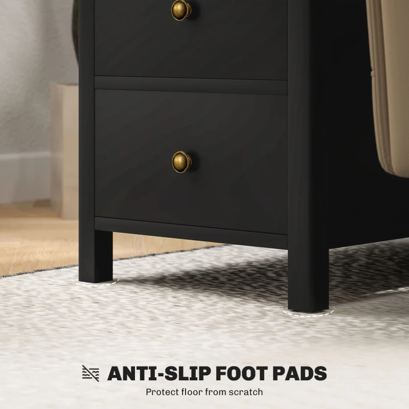 HOMCOM Side Table with Charging Station and USB Ports, Narrow End Table with Drawers, Shelf for Living Room, Black