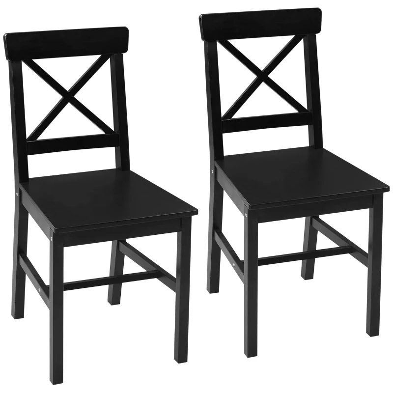 HOMCOM Farmhouse Wooden Dining Chairs Set of 2 with Cross Back, Black