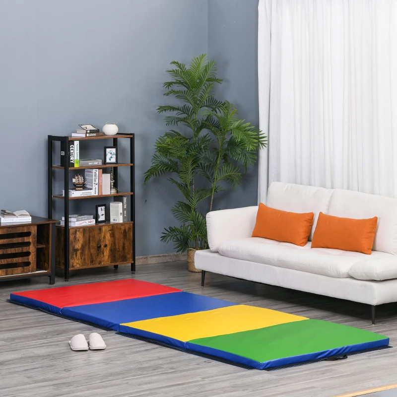 Soozier 4'x10'x2'' Folding Gymnastics Tumbling Mat, Exercise Mat with Carrying Handles for Yoga, MMA, Martial Arts, Stretching, Core Workouts, MultiColor