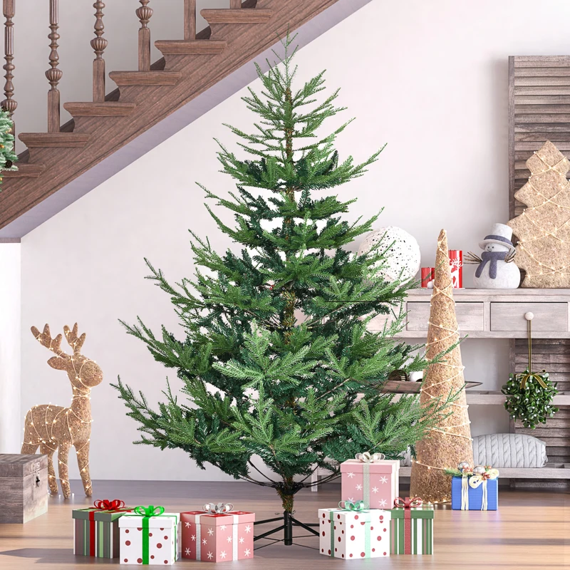 HOMCOM 6 Foot Artificial Christmas Tree, Nordic Pine Hinged Xmas Tree with 795 Realistic Branches, Wide Steel Base, Auto Open, Green