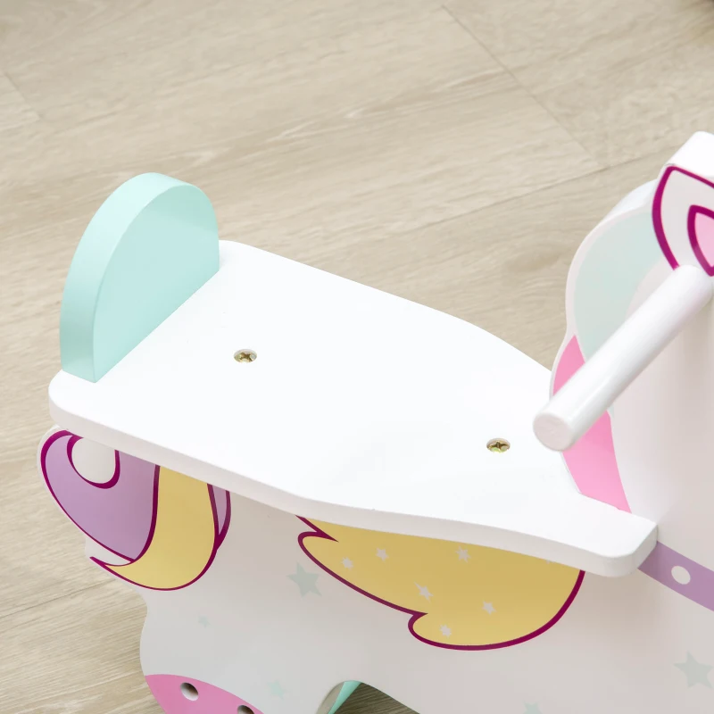 Qaba Wooden Rocking Horse Toddler Rocker Ride On Unicorn for 1-3 Years Old Baby Toy Girl and Boy Gift
