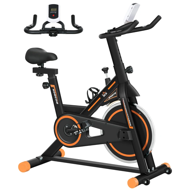 Soozier Upright Stationary Exercise Bike, Cardio Workout Training Bicycle w/ Adjustable Resistance LCD Monitor, Orange
