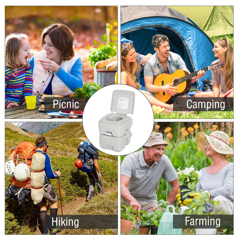 kleankin Outdoor Portable Travel Toilet Detachable Flushable Tank Easy to Use 3 Way Pistol for Camping Hiking Boating Roadtripping 5.3 Gallon (20L)