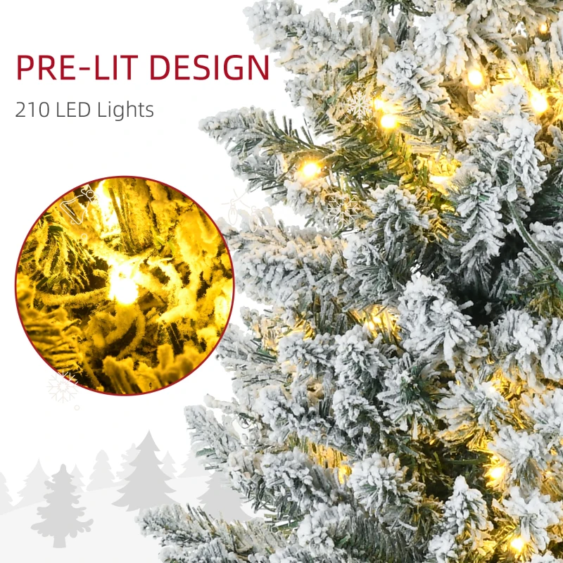 HOMCOM 7ft Pencil Christmas Tree, Slim Artificial Christmas Tree with Realistic Branches and Warm White LED Lights, Green