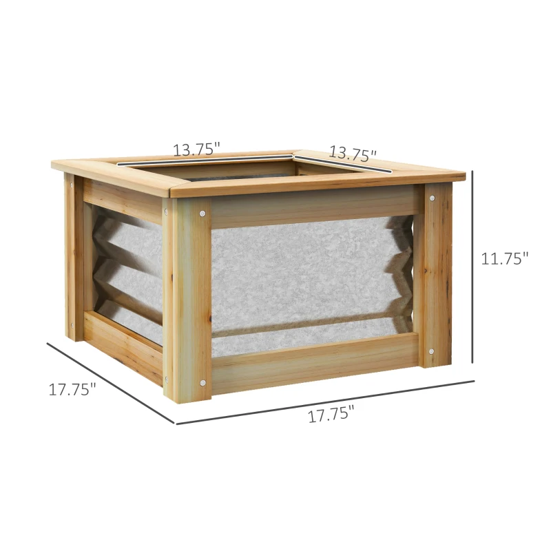 Outsunny Raised Garden Beds Set of 2, Metal and Wood Combined Planter Box, for Growing Flowers, Herbs and Vegetables