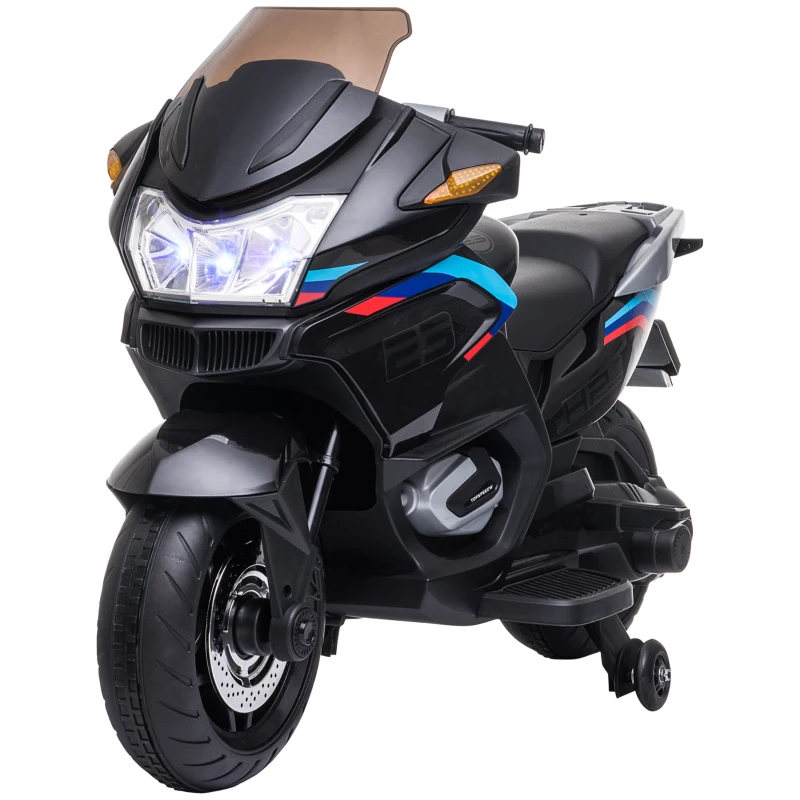 Aosom 12V Kids Electric Motorcycle with Training Wheels, Battery Power Ride on Motorbike, High-Traction at 3.7 Mph Top Speed, with Light Music, Black