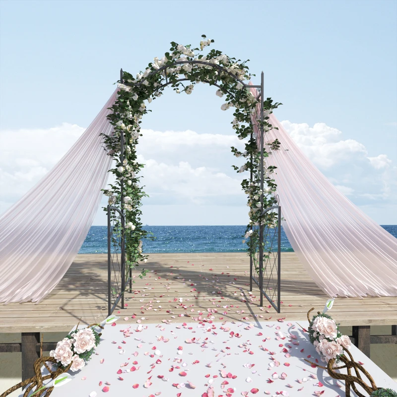 Outsunny 85" Garden Arch Arbor, Metal Arch Trellis with Gate, Garden Archway for Climbing Vines, Wedding Ceremony Decoration, Black