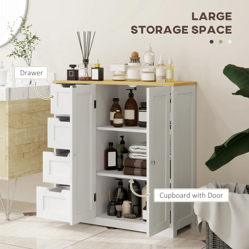 HOMCOM Freestanding Bathroom Floor Cabinet, Modern Bathroom Cabinet with Adjustable Shelf, 4 Drawers and 2 Doors, White
