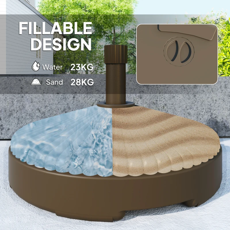 Outsunny Round Plastic Patio Umbrella Base Parasol Holder Outdoor Umbrella Stand, Filled Up to 62lbs with Stand or 51lbs with Water for Garden, Poolside, Brown
