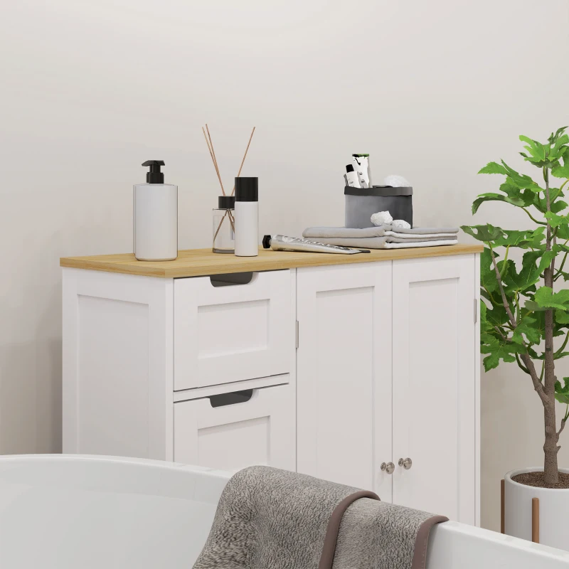 HOMCOM Freestanding Bathroom Floor Cabinet, Modern Bathroom Cabinet with Adjustable Shelf, 4 Drawers and 2 Doors, White
