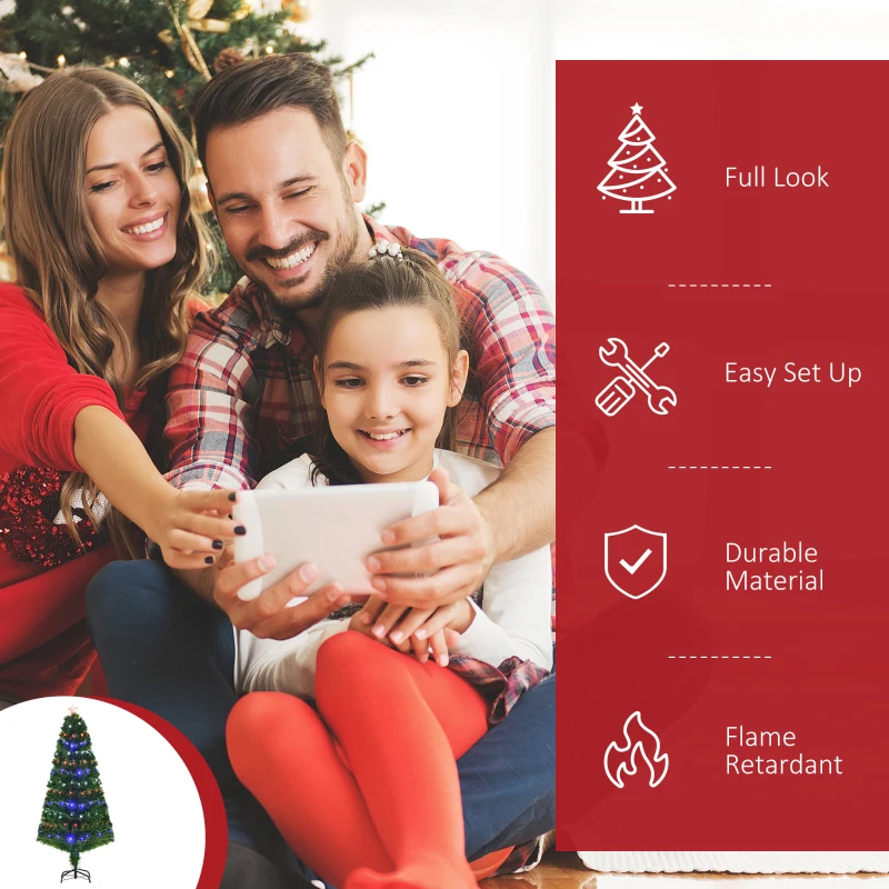 HOMCOM 5ft Fiber Optic Artificial Fir Christmas Tree, LED Pre-Lit Holiday Decoration with 180 Lights and Branch Tips