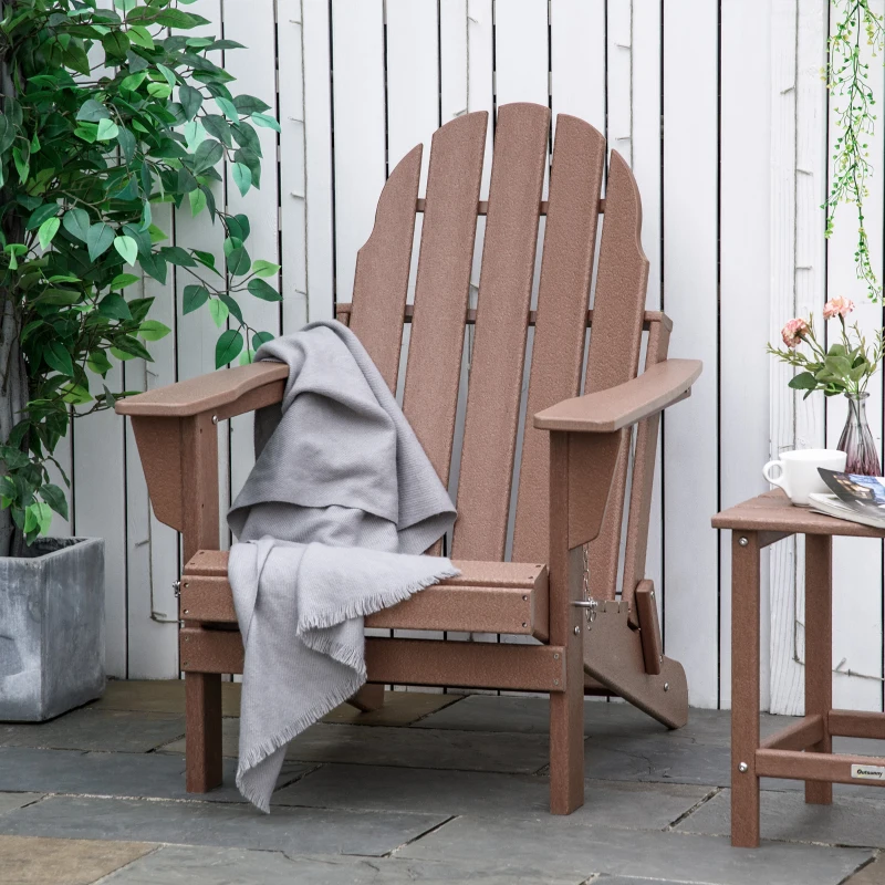 Outsunny Folding Adirondack Chair, HDPE Fire Pit Chair, Weather Resistant Outdoor Chair for Patio, Garden, Backyard, Lawn, Brown