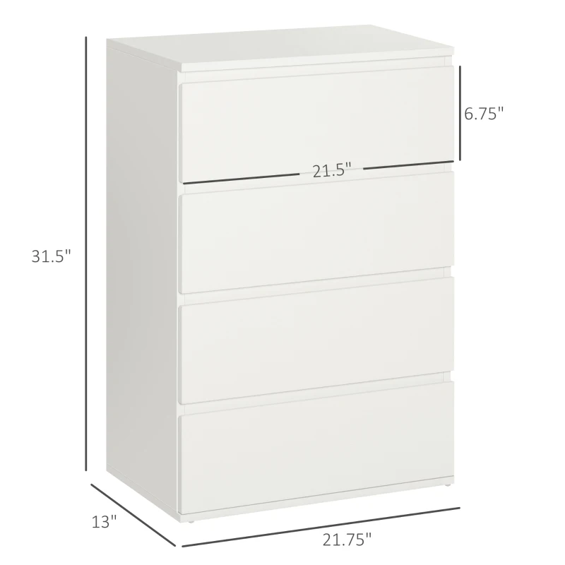 HOMCOM 4 Drawer Cabinet Storage Cupboard Freestanding Organiser Unit White