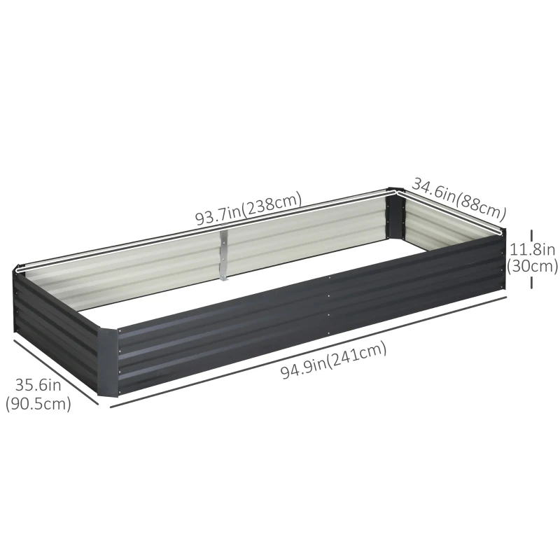 Outsunny 95" x 36" x 12" Galvanized Raised Garden Bed, Metal Elevated Planter Box for Growing Flowers, Herbs, Succulents, Grey