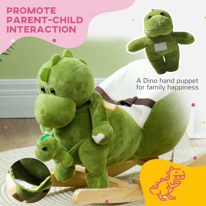 Qaba Rocking Horse, Ride on Dinosaur w/ Seat Belt, 32 Songs & Hand Puppet for 18-36 Months, Green