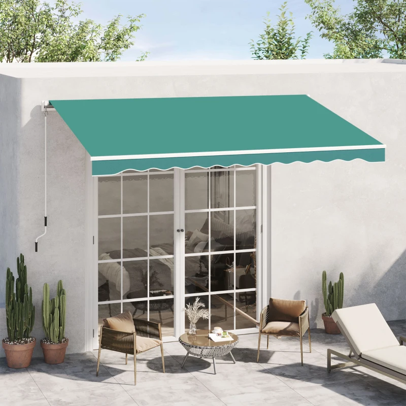 Outsunny 10' x 8' Manual Retractable Awning, Sun Shade Shelter Canopy, with Aluminum Frame and UV Protection for Patio Deck Yard Window Door, Green