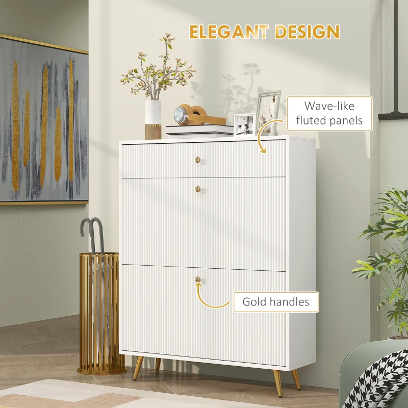 HOMCOM Narrow Shoe Storage Cabinet with Wave-like Panels and Adjustable Shelves for 12 Pairs of Shoes, White