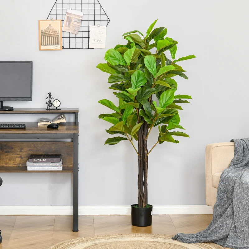 HOMCOM 5FT Artificial Fiddle Leaf Fig Tree, Faux Decorative Plant in Nursery Pot for Indoor or Outdoor Décor