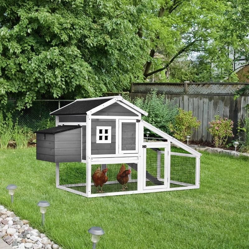 PawHut Deluxe Chicken Coop Small Animal Habitat Hen House with Outdoor Run Resting Nesting Box Removable Tray Waterproof Asphalt Roof Lockable Door