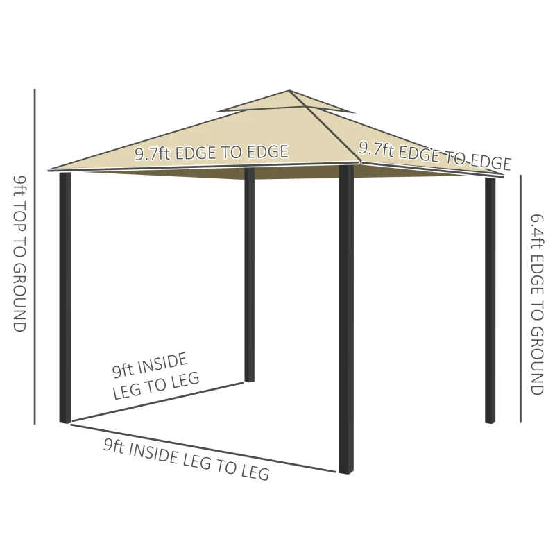 Outsunny 10' x 10' Patio Gazebo, Aluminum Frame Double Roof Outdoor Gazebo Canopy Shelter with Netting & Curtains, for Garden, Lawn, Backyard and Deck, Beige