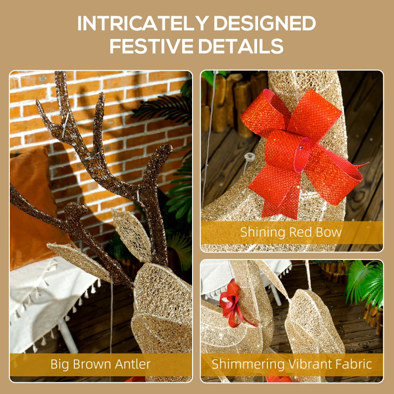 Outsunny Lighted Reindeer Christmas Decorations, 3-Piece Light Up Christmas Deer Family Set with LEDs for Outdoor, Gold
