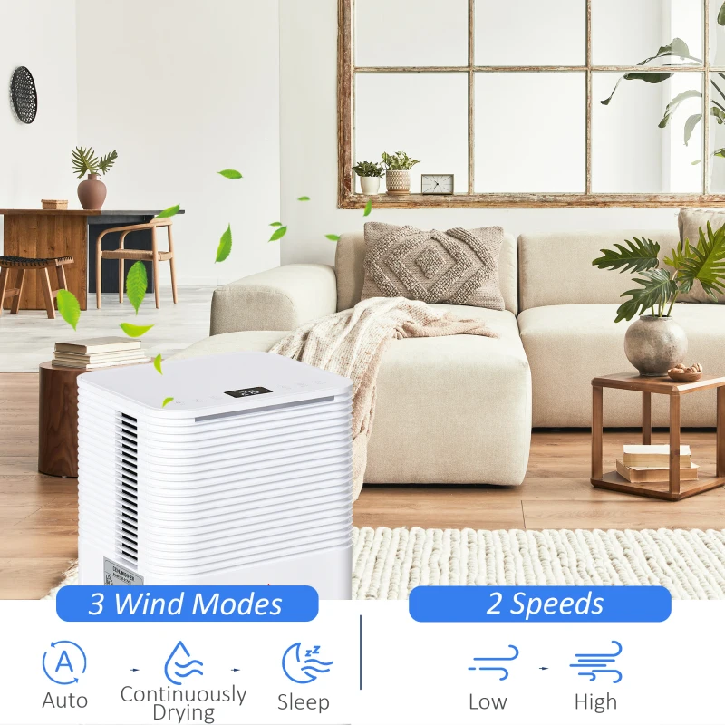 HOMCOM 1500 Sq. Ft Portable Electric Dehumidifiers with 3 Color Lights, LED Display, Quiet Dehumidifier for Basements, Bedroom, Bathroom, Closet, RV, 25pt/Day, White