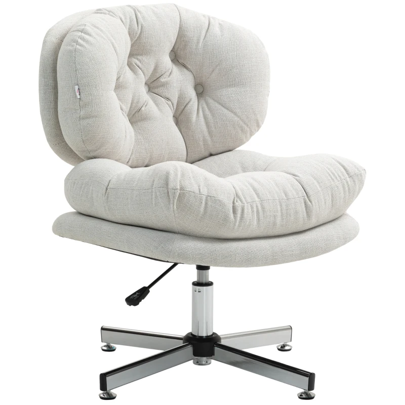 HOMCOM Computer Desk Chair, Armless Office Chair with Wide Padded Seat and Adjustable Height, Cream White