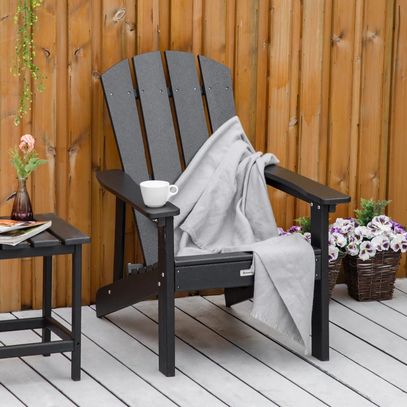 Outsunny Adirondack Chair, HDPE Fire Pit Chair, Weather Resistant Outdoor Chair for Patio, Garden, Backyard, Lawn, Black