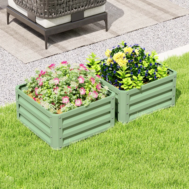 Outsunny 2' x 2' x 1' 2-Pieces Raised Garden Bed with Galvanised Steel Frame for Vegetables, Flowers, Herbs, Light Green