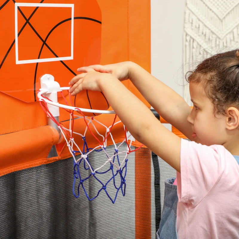 Qaba 48" Kids Trampoline  with Safety Enclosure Net, Basketball Hoop for Ages 3-6, Gifts for Boys & Girls, Orange