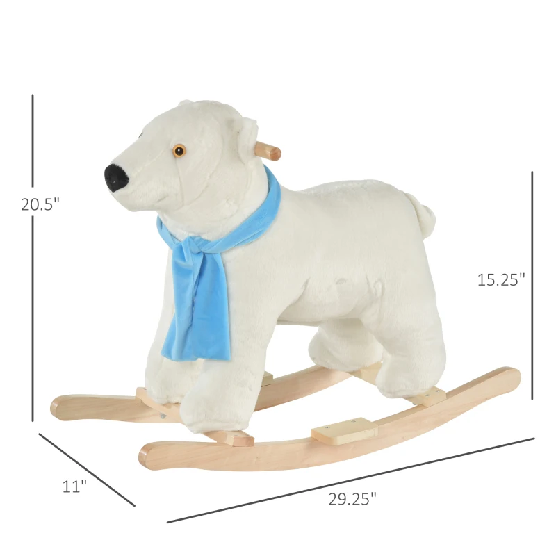 Qaba Kids Ride On Rocking Horse with Soft Polar Bear Body, Fun Roaring Sound, & Safety Handlebars/Footrests