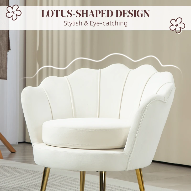 HOMCOM Modern Accent Chair, Velvet-Touch Fabric Leisure Club Chair with Gold Metal Legs for Bedroom, Cream White