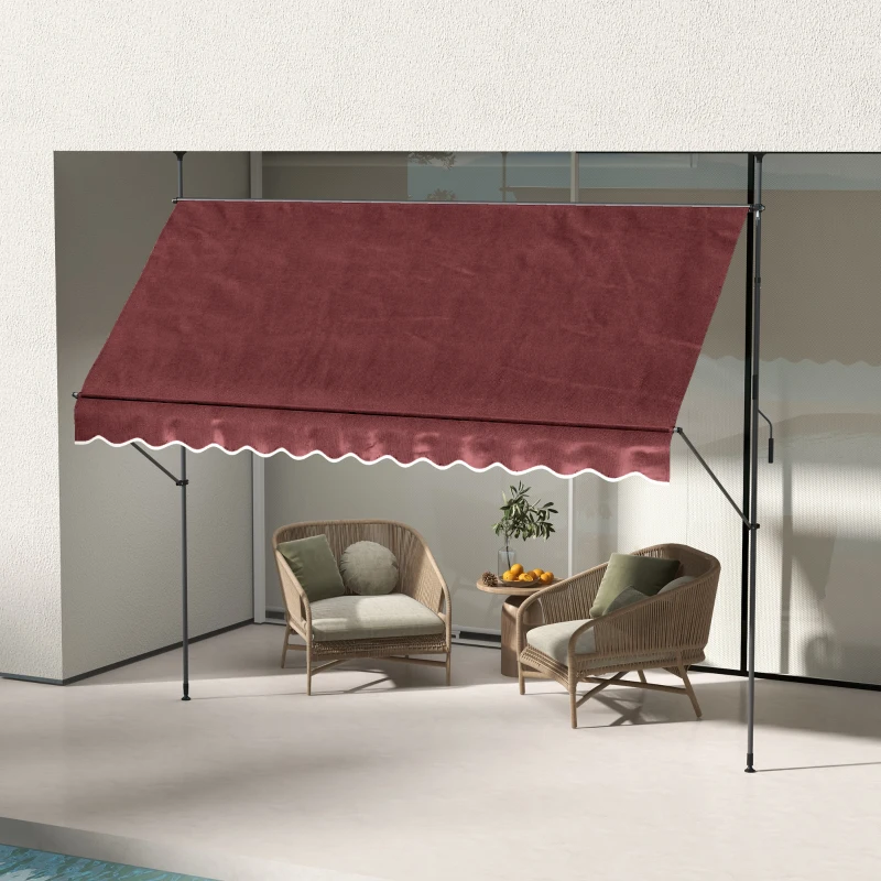 Outsunny 11.5' x 4' Manual Retractable Awning, Non-Screw Freestanding Patio Awning, UV Resistant, for Window or Door, Wine Red