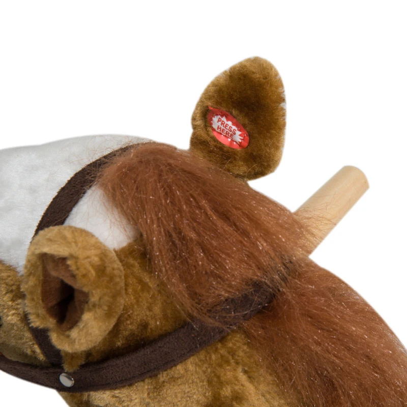 Qaba Kids Plush Toy Rocking Horse Pony Toddler Ride on Animal for Girls Pink Birthday Gifts with Realistic Sounds, Brown